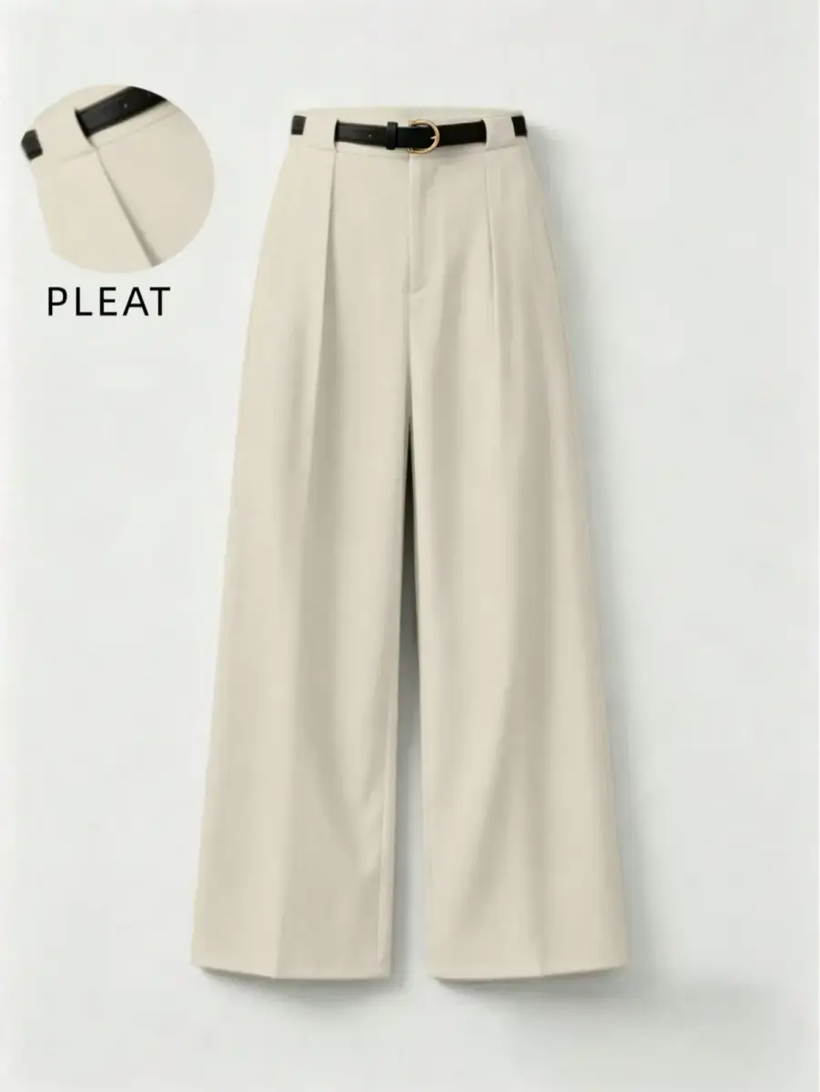 Pantalon large à pinces beige clair taille haute