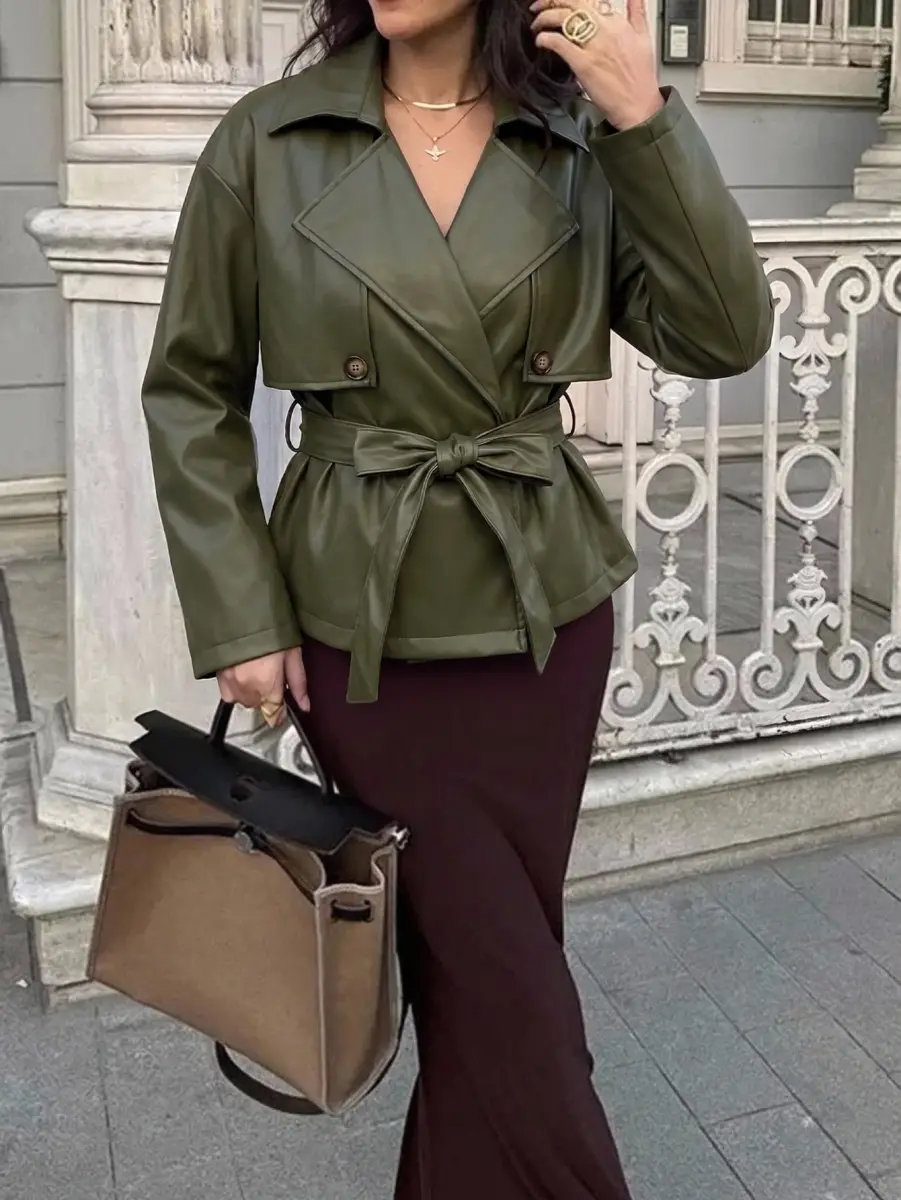 Trench-coat court ceinturé marron chocolat ​