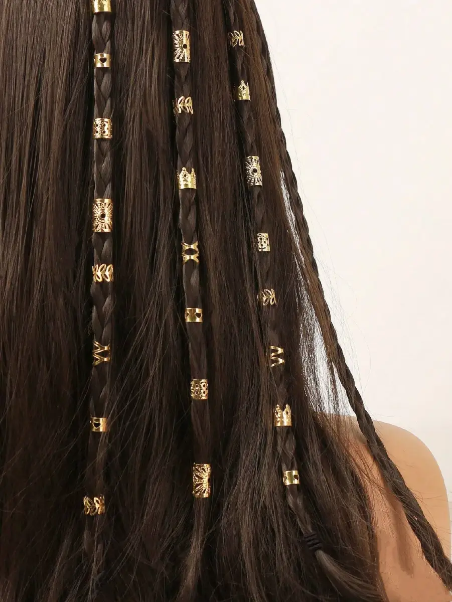 Lot de bagues et bijoux de cheveux dorés pour tresses