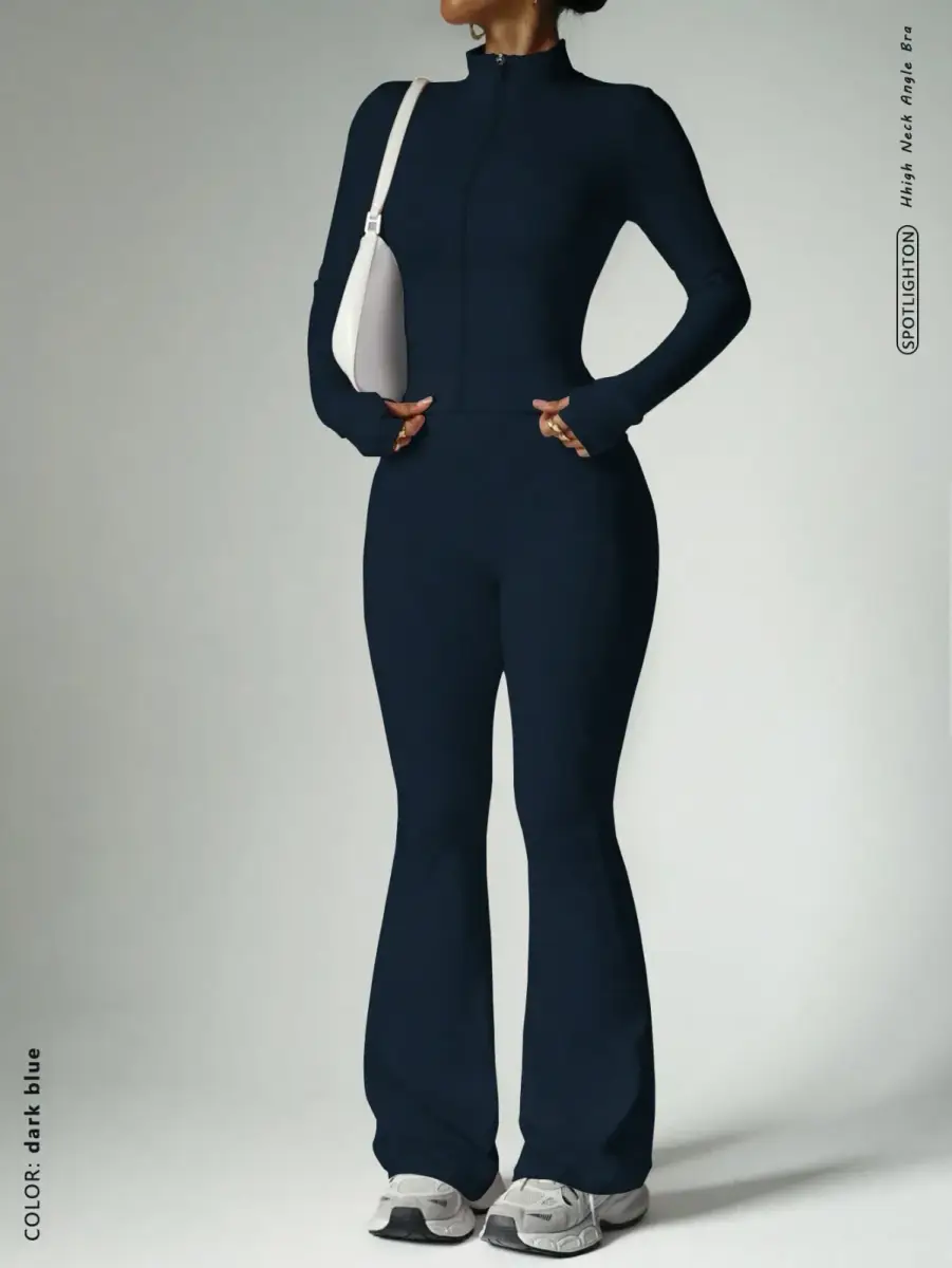 Ensemble de sport 2 pièces vert sauge veste zippée et pantalon évasé