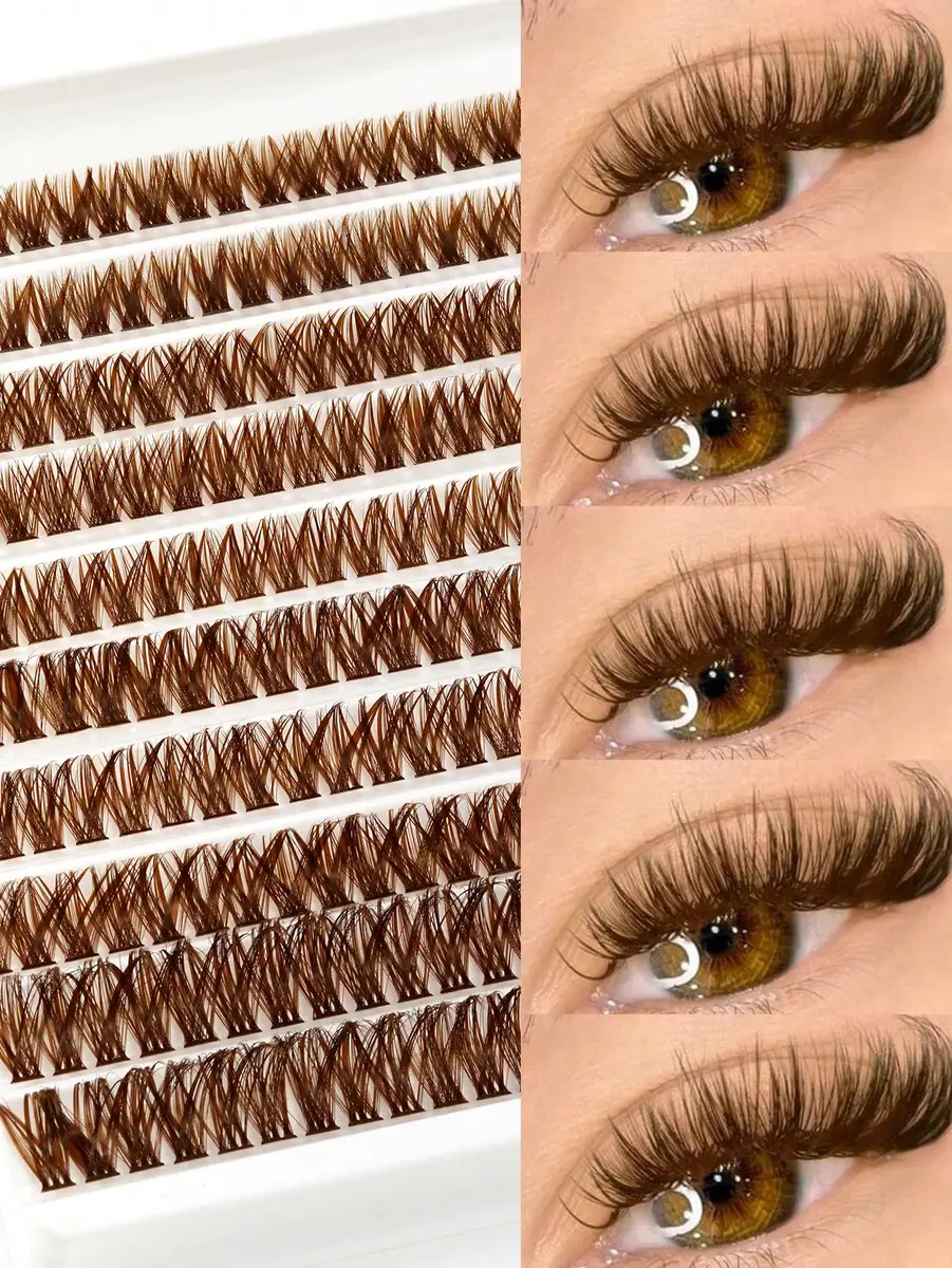 Extensions de cils en bouquets effet œil de chat marron café